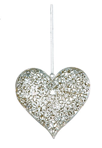 Silver Daisy Heart Decoration - Shabby Chic