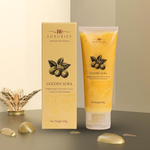 Image of Luxuries Golden Aura Brightening Scrub - With Curcumin Extract & Soft Exfoliants | Deep Cleansing Facial Scrub for Radiant, Smooth & Glowing Skin | Removes Dead Skin, Unclogs Pores, Gentle Exfoliation - 100g