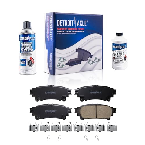 Image of Detroit Axle - Rear Brake Pads for Toyota Sienna Highlander Mirai Prius V | Lexus GS200t GS350 GS450h IS200t IS250 IS300 IS350 RC200t RC300 RC350 RX350 RX450h, Ceramic Brake Pads w /Hardware Replacement