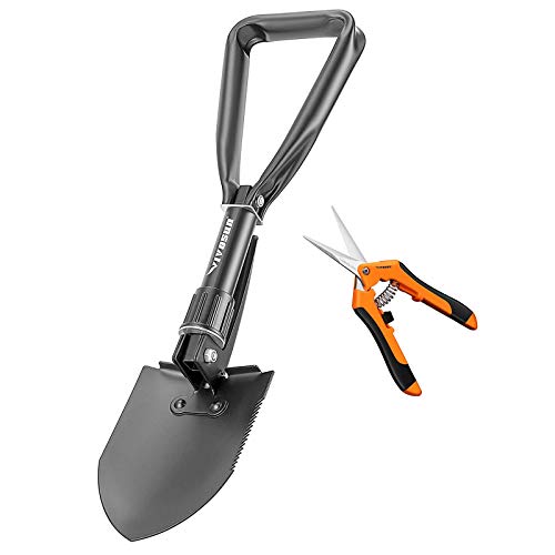 VIVOSUN Foldable Camping Shovel, with 6.5 Inch Pruning Shear Straight Blades
