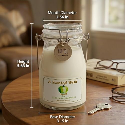 SILEAGEO Crisp Green Apple Scented Candle, 13 Oz Natural Soy Wax with Reusable Glass Jar, Eco-Friendly Cotton Wick, 60-80 Hrs Long Burning, Giftable — view 2