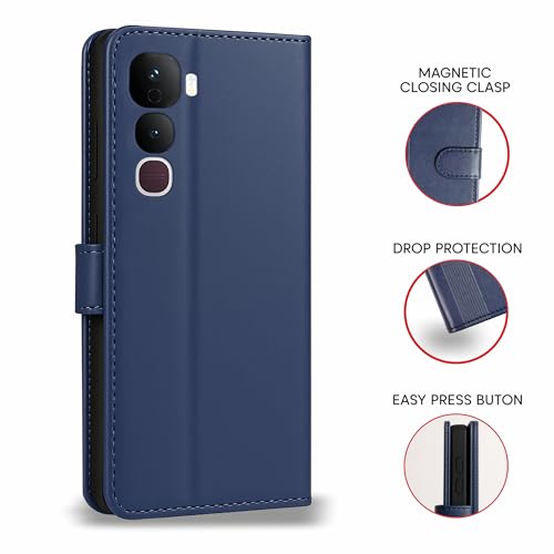 Image of AIBEX Shock Proof Flip Compatible for Vivo Y400 Pro 5G Flip Cover Leather Finish | Inside TPU with Card Pockets | Wallet Stand | Complete Protection Flip Case - Blue