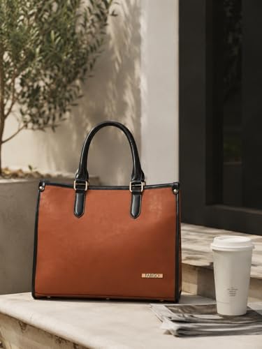 Image of Fargo Regal Vegan Leather Tote Bag for Women | Laptop Compartment, RFID Pockets, YKK Zipper, Large Office Handbag | Shoulder Bag for College & Daily Use | Made in India