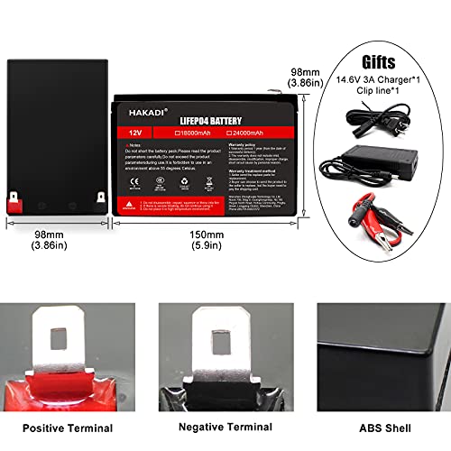 HAKADI 12V 18Ah LiFePO4 Batterij 3000 + Deep Cycle Oplaadbare Lithium-ijzerfosfaat Batterij Toepassen op Marine RV… - Afbeelding 6