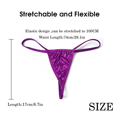 Bodiy Women Low Rise Thong G-String Holographic Shiny Metallic Panties T-Back Tanga Underwear For Ladies Bikini Rave Briefs (Purple) #TOP3