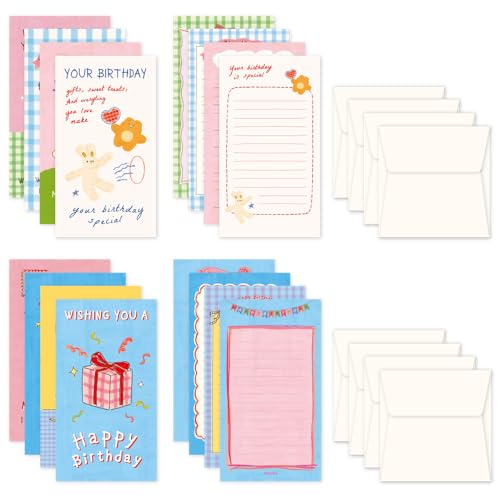 Monolike Unmatched Friends Conjunto de mini letras de papel e envelopes de feliz aniversário - 8 tip