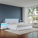 Bed Frame with Storage, 5FT King Faux Leather Bed, Ottoman Gas Lift Storage Bed Frame, LED King Size Bed for Bedroom Home, White