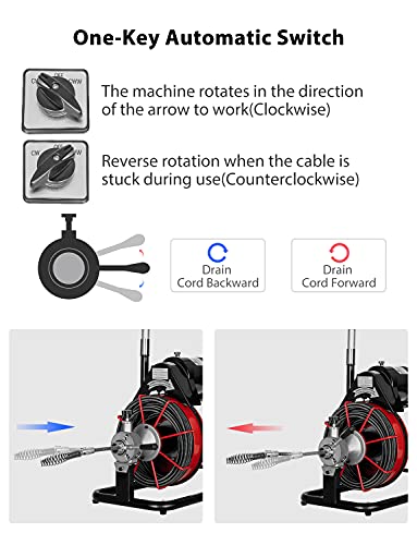 Drain Cleaner Machine 100Ft x 3/8\'\' 370W Electric Drain Auger Plumbing Snake Fit 1\'\' to 4\'\' Pipes Drain Cleaning with Safety Foot Switch Control Lever for Sewer Toilets Sink Floor Drains