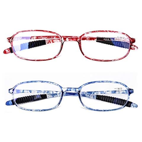 DOOViC Blue Light Filter Computer Reading Glasses +1.5 Rectangle Red/Blue Tortoiseshell Flexible Frame Spring Hinge Silicon Tips TR90 Spectacles for Women Men Cover