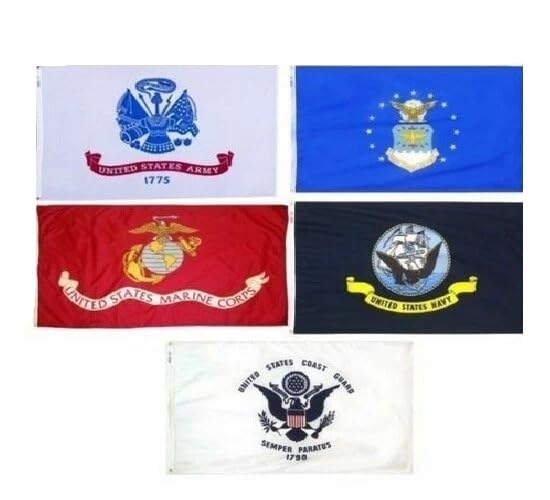 3X5 Military 5 Branches Armed Forces Double Sided Nylon Flag Set Flags 3ftx5ft