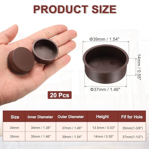 Image of uxcell 20pcs Plastic Hole Cover Plug for 37mm(1 1 /2 inch) Concealed Hinge Cup and Screw Hinge Hole Plugs Covers for Kitchen Cabinet Furniture, Brown