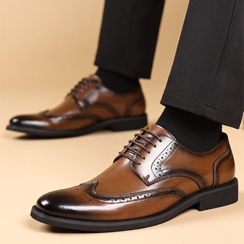 Men's Leather Retro Wingtip Oxford Shoes Classic Lace-Up Plain Toe Slip-On Low Heel Dress Brogue Derby Shoes for Business Wedding Work Casual Occasions4