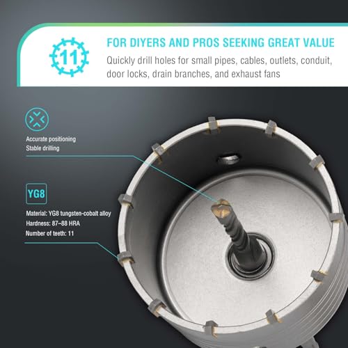 Image of BINOTA 95 mm (3-3 /4 inch) Concrete Hole Saw with SDS-Plus Shank | Tungsten carbide drill bit; SDS-Plus shank (220 mm); Cross-type center drill; Dry drilling for concrete /brick /stone /masonry