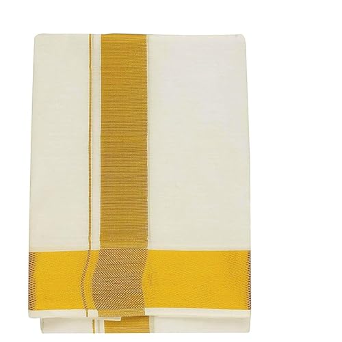Shemass™ Men's Cotton Dhoti with 100k Kasavu Zari Border