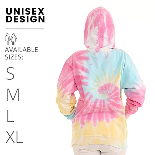 Pure Essence Tie Dye Long Sleeve Pullover Hoodie For Men And Women, Fleece Hooded Sweatshirt With Front Pocket And Drawstring, Sherbert Swirl, Large #TOP7