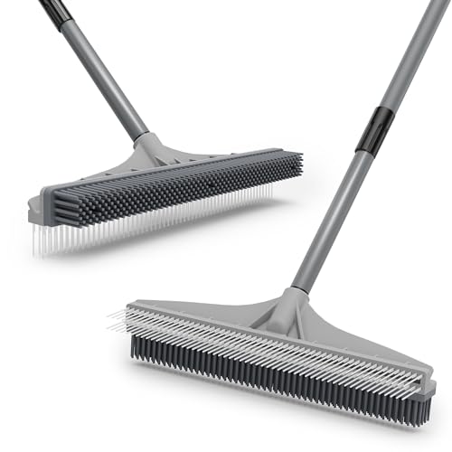 Walensee Carpet Rake, 2-in-1 Nylon & Rubber Brush, 61" Adjus...