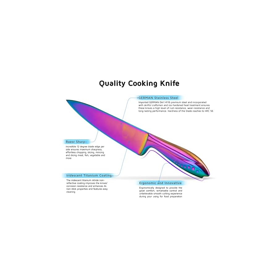 WELLSTAR-Rainbow-Knife-Set-16-Pieces-with-8-Knives-and-8-Blade-Guards-Iridescent-German-Stainless-Steel-Kitchen-Knives-with-Durable-Sheath-Cover-Colorful-Titanium-Coated-Chefs-Cooking-Knife-Set WELLSTAR Rainbow Knife Set 16 Pieces with 8 Knives and 8 Blade Guards, Iridescent German Stainless Steel Kitchen Knives with Durable Sheath Cover, Colorful Titanium Coated Chef’s Cooking Knife Set