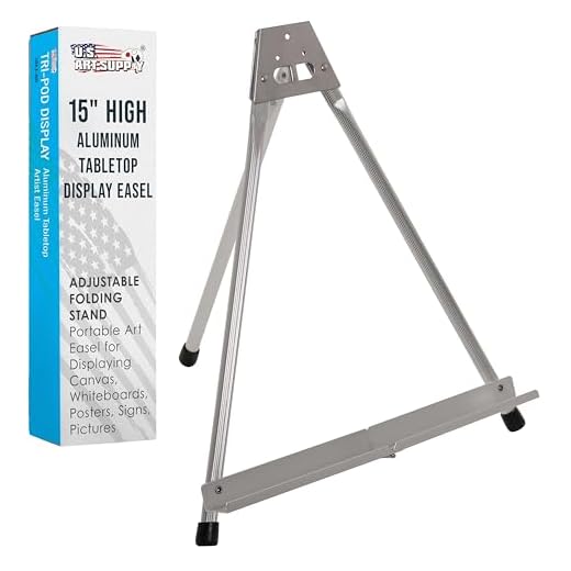U.S. Art Supply 15" High Aluminum Tabletop Display Easel with Collapsible Folding Frame - Portable Artist Tripod Stand - Holds Canvas, Paintings, Books, Presentations, Photos, Pictures, Signs, Posters
