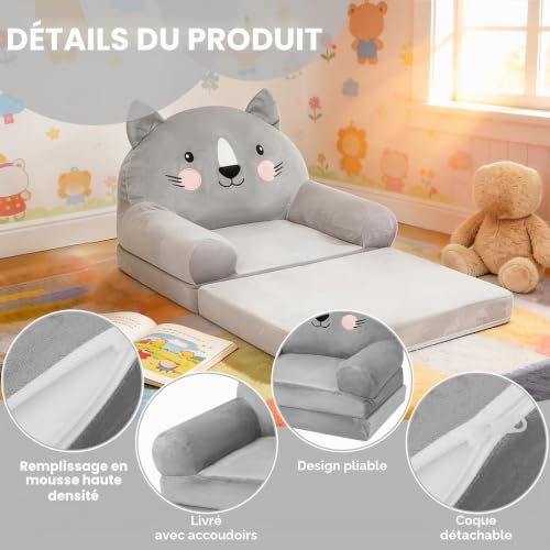 Canapé enfant pliant 2-en-1 mousse HD Harupink