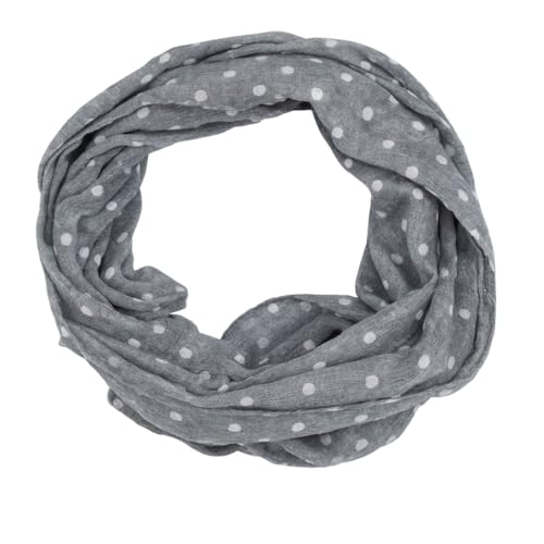beybey® Damen Loopschal aus 100% Baumwolle – Leichter Rundschal, weich & atmungsaktiv – Viele Farben & Muster (Punkte grau)