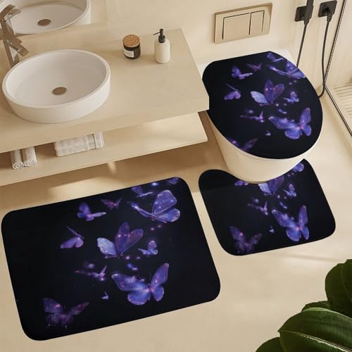 Evite resbalones con este juego de alfombras de baño de 3 piezas antideslizante con mariposas 2