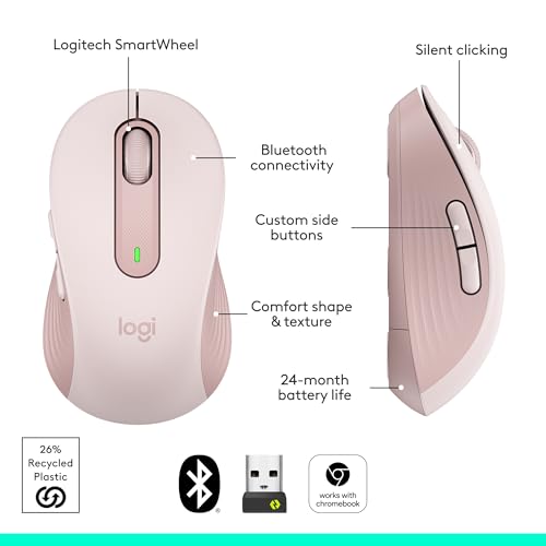 Image of Logitech Signature M650 Wireless Mouse - For Small to Medium Sized Hands, 2-Year Battery, Silent Clicks, Customizable Side Buttons, Bluetooth, Multi-Device Compatibility - Rose