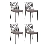 HOUSE COLLECTION, SET 4 SEDIE MATRIX IN POLIPROPILENE, SENZA BRACCIOLI, DESIGN IMPILABILE PER ESTERNO, MADE IN ITALY, COLORE TORTORA (BCA157X4)
