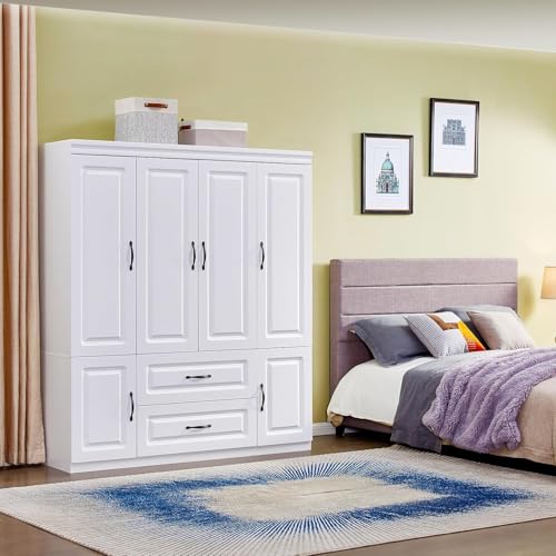 Keloyid A011 Armoire Wardrobe Closet: White Large Bedroom Armoires Wood Wardrobe Cabinet thumb #6