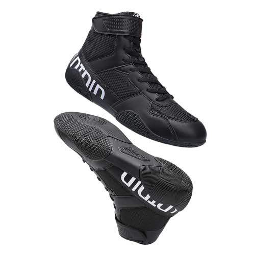 Mens Wrestling Shoes with Lightweight Sdtdid Boxing Shoes for Gym Training Powerlifting Etc. Black