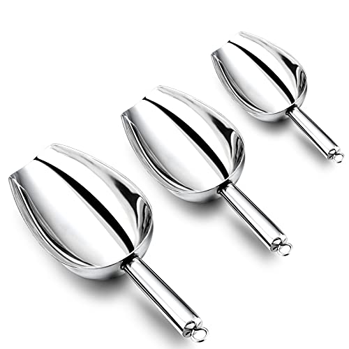 Stainless Steel Scoop Set of 3 (3-5-8 Ounce), E-far Small Metal Scoops for Candy/Flour/Dry Goods/Sugar/Ice Cube, Heavy Gauge Kitchen Utility for Canisters/Jars, Rust Free & Dishwasher