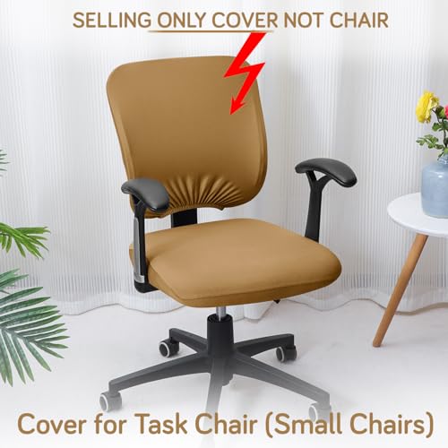 Image of HOKIPO 'SereneSolids' 140 GSM Office Chair Cover for Task Chair - 140 GSM Stretchable Fabric - Washable & Anti-Slip - Fits Small Office Chairs Without Headrest, Camel (AR-5224-CML)