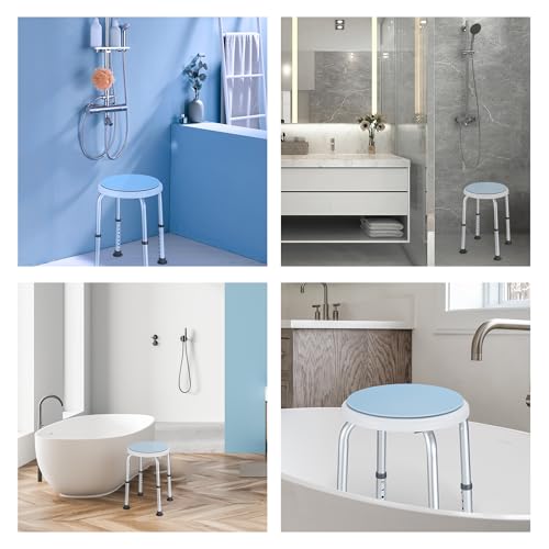 Careboda 360° Drehbarer Duschhocker,Hocker höhenverstellbar 34-52cm,bis 136KG,Rutschfester Duschstuhl aus Aluminium,Duschhocker für senioren