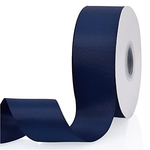 Navy Blue 2" X 50 Yards Solid Color Double Faced Grosgrain Ribbon for Gifts Wrapping, Wedding, Party, Crafts, Hair Bows, Flowers, Home DIY Decor