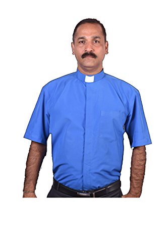 Clerical Clergy Vicar Priest Collar Men's Shirts Short Sleeves (15 1/2, Royal Blue)