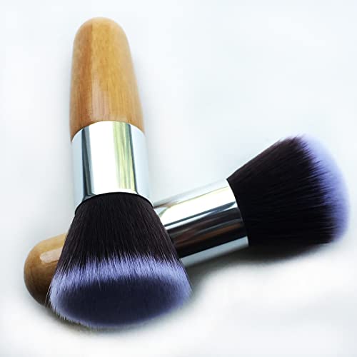 Rn Beauty 2 Pieces Makeup Brushes Blush Brush Foundation Brush With Bamboo Handle Contour Bronzer Face Blender Brush For Liquid Cream Powder Mineral Buffing Blending Kabuki Brush Soft Synthetic Fibers Bristles (Flat & Round Top) #TOP1