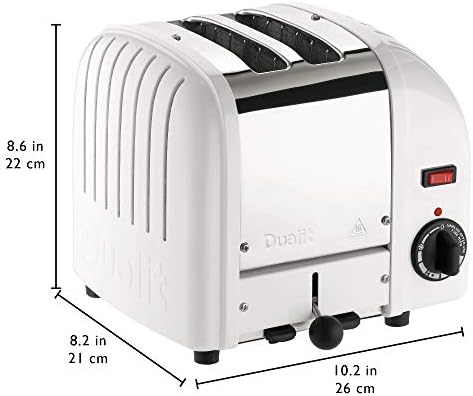 Dualit Classic 2 Slice Vario Toaster| Stainless Steel, Hand Built in the UK| Replaceable ProHeat Elements| Heat Two or Four Slots, Defrost Bread, Mechanical Timer| Replaceable parts|White, 20248