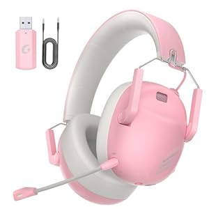 Wireless Gaming Headset for PS5, PS4, PC, NES, Bluetooth 5.3 Gaming Headsets Wireless with Noise Canceling Microphone, Gamer Headphones for Nintendo Switch, 50H Battery – Pink