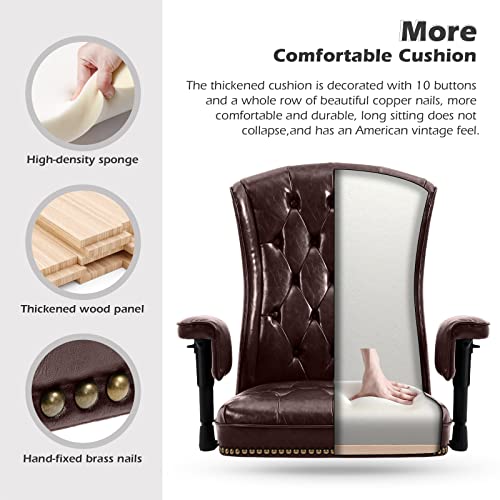 YAMASORO Ergonomic Executive Office Chair with Wheels and Arms, Tufted Back & Nailhead Trim, Home Office Desk Chairs for Home & Office, Faux Leather Swivel Work Chair,Brown