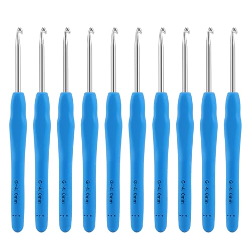 Image of Vodiye 10PCS Crochet Hooks, Professional Extra Long 4.0mm, Ergonomic Handle, Crochet Needle for Beginners and Experienced Lovers