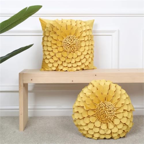 Housse de coussin chrysanthème jaune fait main patchwork luxe pour salon - 4