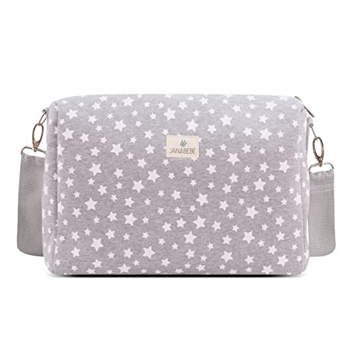 JANABEBE Bolso de cochecito + anclaje (Mediano, WHITE STAR)