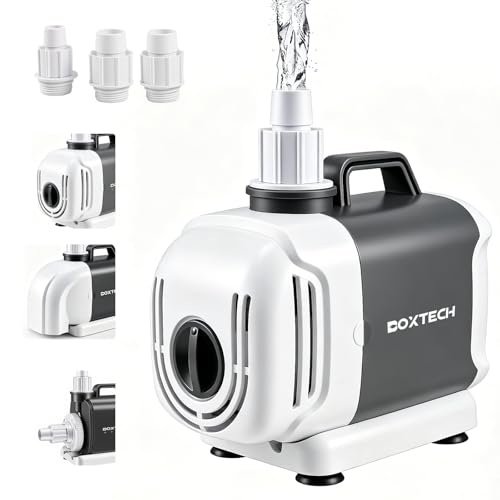 Boxtech Pompe Bassin 55W 3500L/h Eaux Claires & Chargées avec Débit Réglable 3-en-1 Aspiration de Fond – Arbre Céramique, Moteur Cuivre Pur – pour...