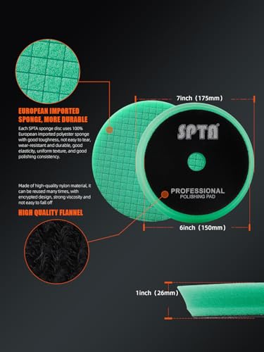 Image of SPTA 10 Pcs Detailing Set, 5Pc 6 inch Buffing Polishing Pads, 1 Microfiber Finish Pad, 1-16 oz Polishing Cleaner, 1 Conditioning Brush, 2-16 inch*16 inch Microfiber Towel. for Dual Action and Rotary Polishers