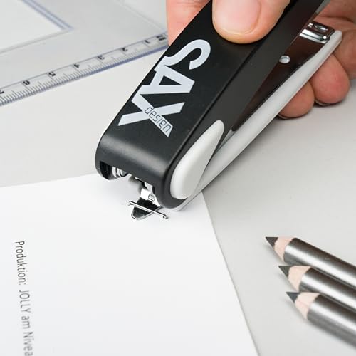 SAX 219 Heftgerät, für bis zu 10 Blatt, modernes und stilvolles Design, aus robustem Metall, manueller Hefter, geeignet für Büro, Schule und Zuhause, effiziente Handhabung, Schwarz