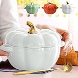 Fall Pumpkin Ceramic Bowl with Lid, 15 oz Microwave & Dishwasher Safe Pumpkin Soup Bowl with Handle, Pumpkin Decor Storage Jar for Home Thanksgiving Halloween Party, Pumpkin Dish,Halloween Candy Bowl