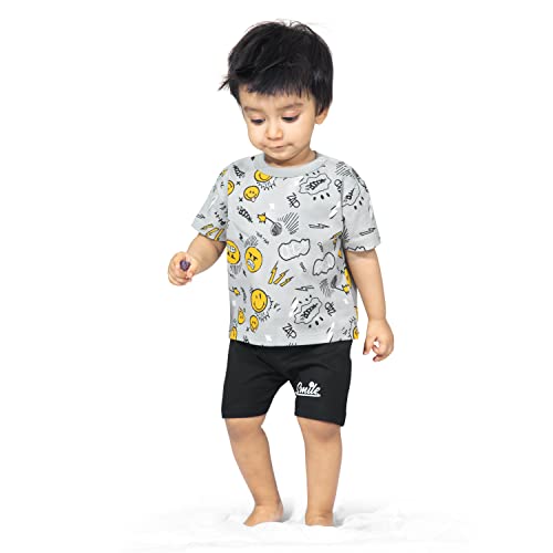 Image of ARIEL Baby Boys & Baby girls Cotton Printed Round Neck Half Sleeve T-shirt & Short Summer Clothing Sets
