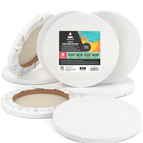 ARTEZA Round Stretched Canvas, 10 Inch Diameter, Pack of 8, ...