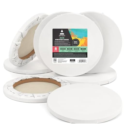 Arteza Set de Lienzos para Pintar, Diámetro 25,4 cm [Juego de 8], Lienzo Redondo 100% Algodón, Materiales de Arte de Pintura Acrílica y Óleo