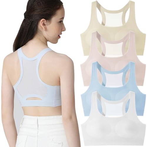 Girls Training Bras Teen Zero Feel Seamless Sports Bras with Removable Padding Bralette and Slightly Lift Back 8-18 Years