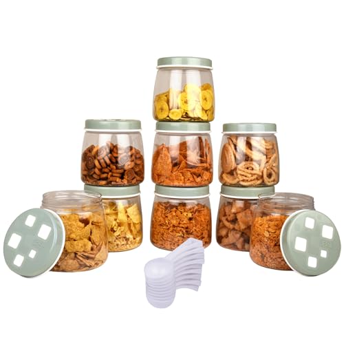 Image of FLAIR Cubics Airtight Food Storage Containers Set of 9 - (1000ml each) with Spoon - Green, BPA-Free, Transparent, Durable & Space-Saving Jars for Kitchen, Pantry, Snacks, Grains & More